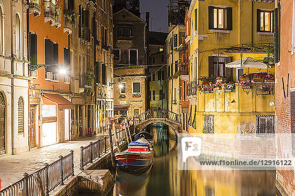Italy  Venice  Canal and houses at night