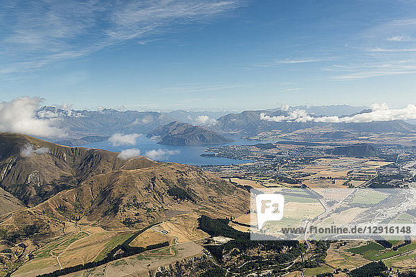 New Zealand  South Island  Otago  Aerial view of Lake Wanaka and Township