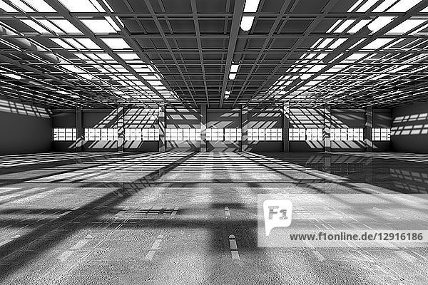 Architecture visualization of an empty warehouse  3D Rendering