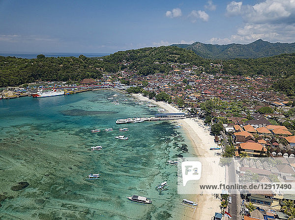 Indonesia  Bali  Aerial view of Padangbai  bay  beach