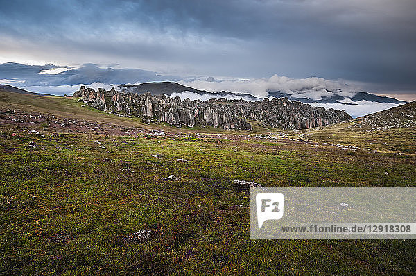 Scenic landscape with view of Hatun Machay  Bosque de Piedra  Huaraz  Recuay Province Peru