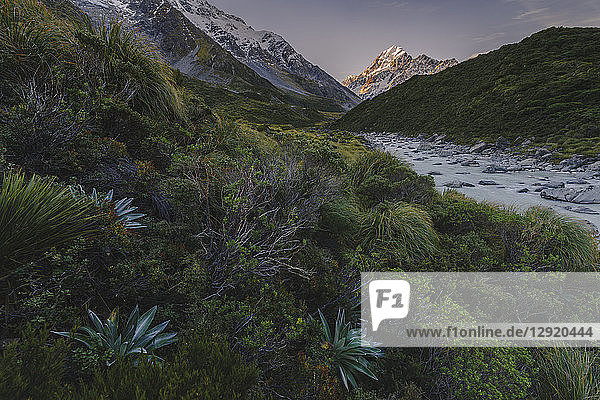 Mount-Cook-Landschaft vom Hooker-Tal aus  Mount-Cook-Nationalpark  UNESCO-Welterbe  Südalpen  Südinsel  Neuseeland  Pazifik