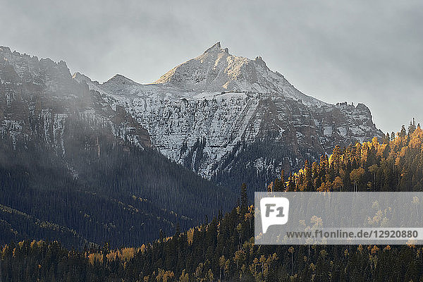 Schneebedeckter Berg im Herbst  Uncompahgre National Forest  Colorado  Vereinigte Staaten von Amerika  Nordamerika