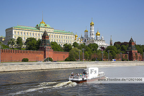Tour Boat on Moscow River Kremlin UNESCO World Heritage Site Moscow Russia