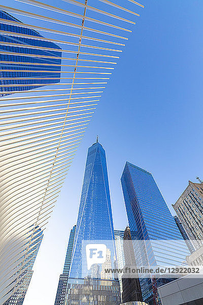 The Oculus Building and Freedom Tower  One World Trade Center  Lower Manhattan  New York City  United States of America