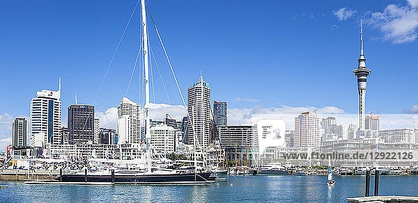 Viaduct Harbour Hafengebiet und Auckland Marina  Auckland Skyline  Sky Tower  Auckland  Nordinsel  Neuseeland  Pazifik