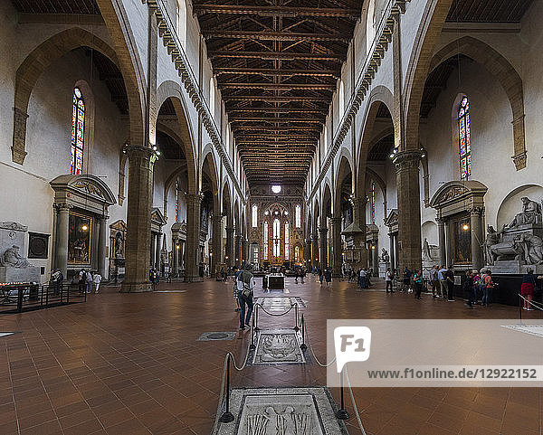 The interior of the Gothic church of Santa Croce  Florence  Tuscany  Italy