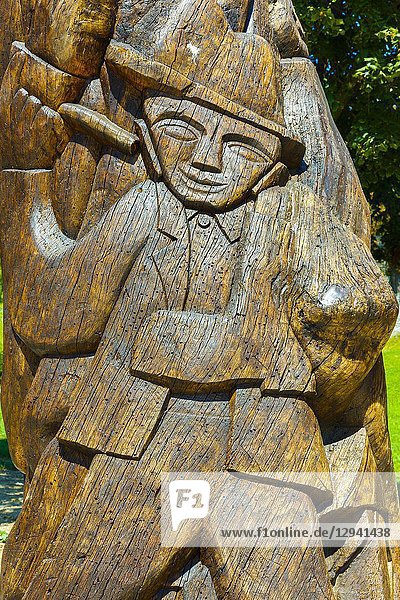 Wooden sculpture in Loka Castle. Skofja Loka. Upper Carniola region. Slovenia  Europe.