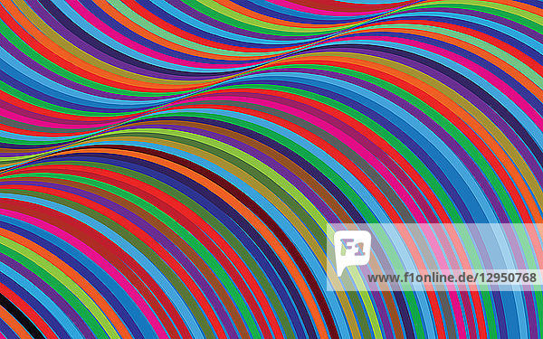Abstraktes formatfüllendes Muster mit farbenfrohem geschwungenem Streifen