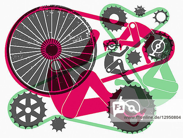 Abstraktes Muster von Fahrrädern und Radfahrern