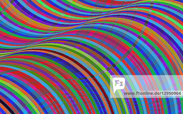 Graue und leuchtende mehrfarbige Streifen kreuzen sich in abstraktem Muster