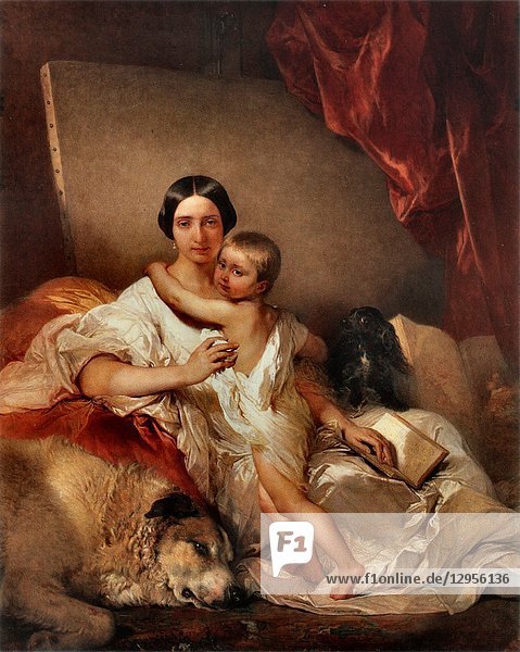 Gallait Louis - Portret Van Mevrouw Gallait En Haar Dochter.
