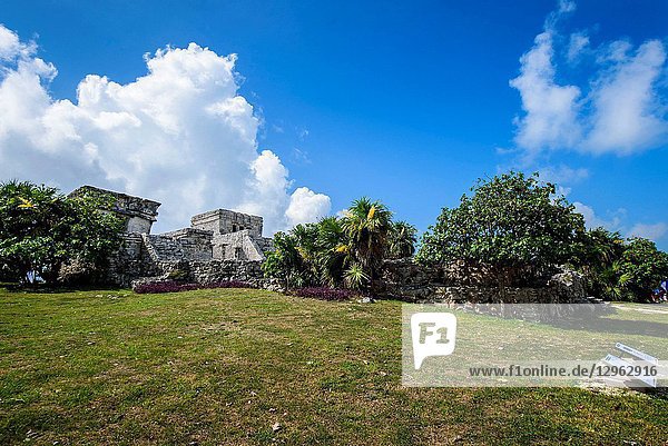 Structure in the Mayan site of Tulum  Quintana Roo  Mexico.