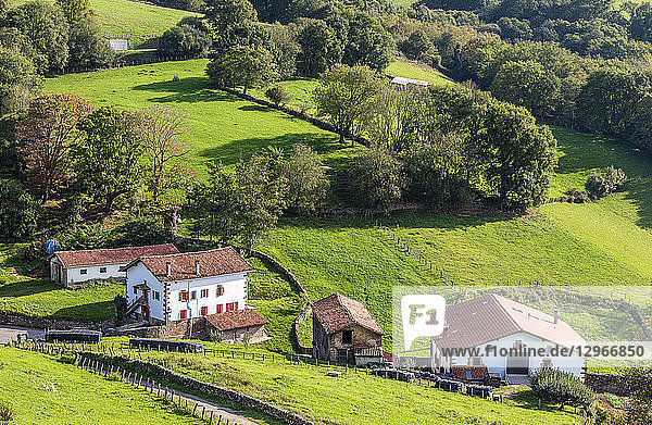 Spanien  Navarra  Baztan-Tal  Amaiur  Bauernhäuser am Rande des Dorfes (Jakobsweg)
