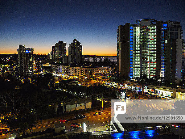 Buildings during night in Coolangata  Australia