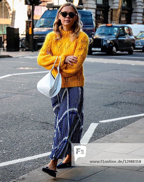 LONDON  UK- February 16 2018: Jessie Bush on the street during the London Fashion Week.