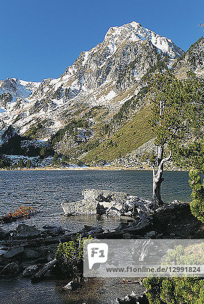 France,  Ariege,  in Donezan,  Laurenti lake and Roc Blanc (2542m)