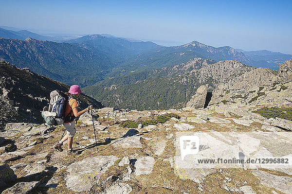 France,  Haute Corse,  hiking on the GR 20,  between the Onda refuge and the Petra Piana refuge