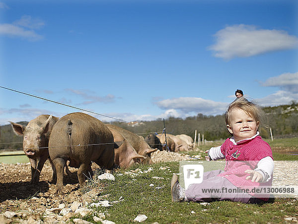 France,  Larzac,  Aveyron,  feature: Epic Pork,  little girl with pigs