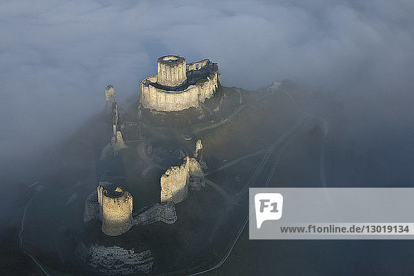 France,  Eure,  Les Andelys,  Chateau Gaillard,  12th century fortress built by Richard the Lionheart (aerial view)