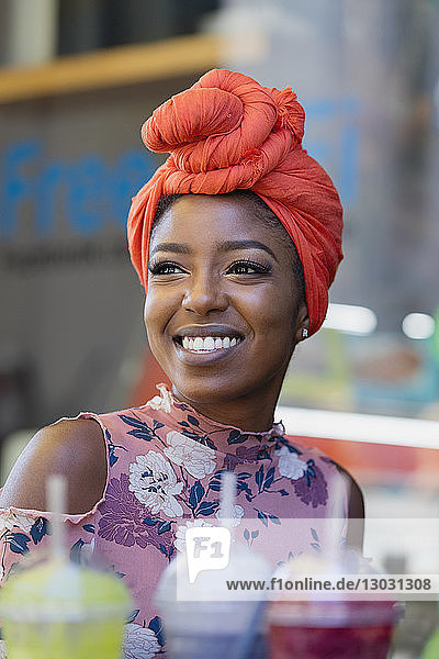 Smiling young woman wearing headscarf