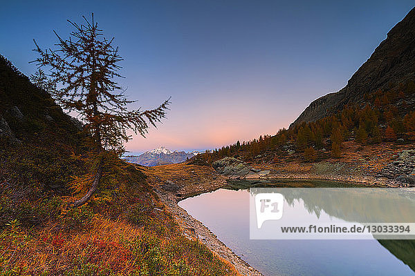 Sonnenaufgang am Campagnedasee im Herbst  Valmalenco  Valtellina  Provinz Sondrio  Lombardei  Italien