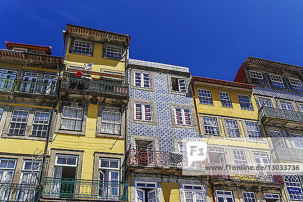 View of traditional buildings with balconies and azulejo tiles  Ribeira District  Porto  Portugal