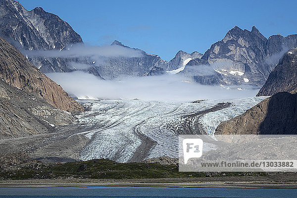Glacier and peaks  Prince Christian Sound  southern Greenland  Polar Regions