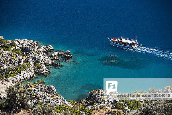 Gulet sailing boat in Kekova Bay  Antalya Province  Lycia  Anatolia  Mediterranean Sea  Turkey Minor