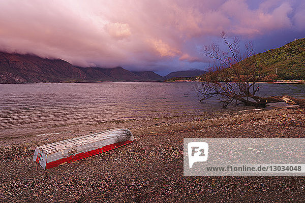 Boat by the lake  Glenorchy  Otago  South Island  New Zealand  Pacific