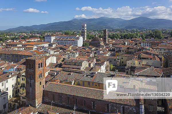 Aerial view of Lucca  Tuscany  Italy