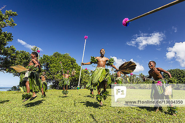 Children from the township of Waitabu perform traditional dance on Taveuni Island  Republic of Fiji  South Pacific Islands