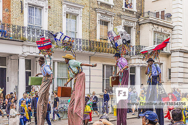 Some of the colourfully dressed performers at the Notting Hill Carnival  London  England  United Kingdom