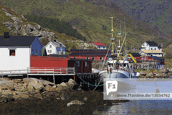 Fish factory  Ballstad Fishing Village  Lofoten Islands  Nordland County  Arctic  Norway  Scandinavia
