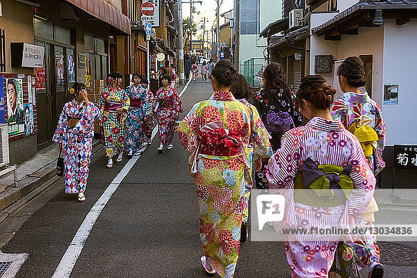 Groups of Japanese women wearing kimonos in Kyoto  Japan