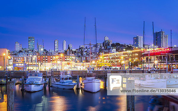Fishermans Wharf-Hafen in der Abenddämmerung  San Francisco  Kalifornien  Vereinigte Staaten von Amerika  Nordamerika