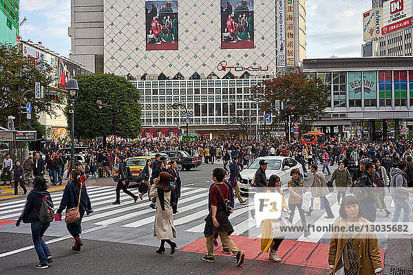 Menschenmenge auf der Shibuya-Kreuzung  Tokio  Japan