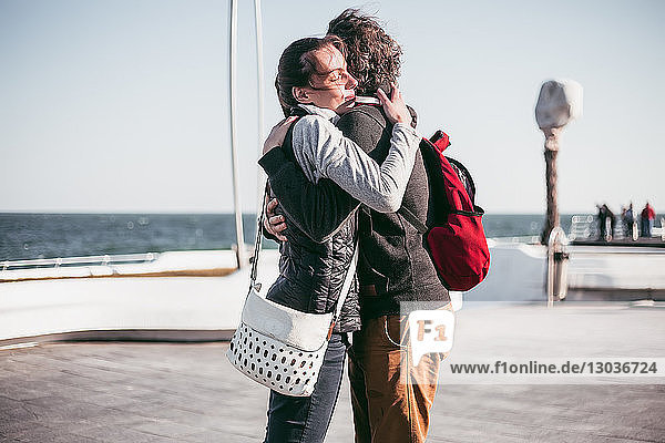 Couple hugging on sea waterfront  Odessa  Odeska Oblast  Ukraine