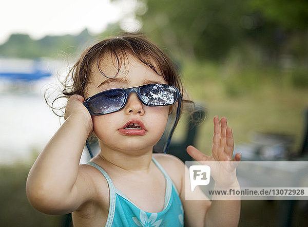Baby girl wearing sunglasses