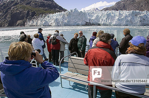 Tourists On Tour Boat View Margerie Glacier Glacier Bay National Park Southeast Alaska Summer