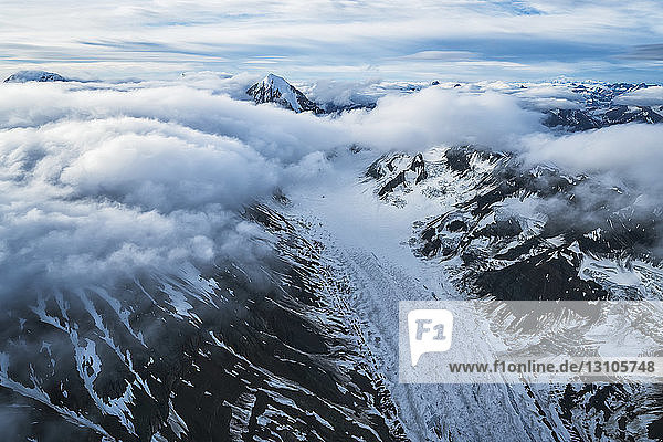 Aerial view of the glaciers and mountains of Kluane National Park and Reserve  near Haines Junction; Yukon  Canada