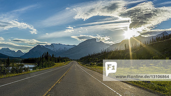 Road through the rugged Canadian Rocky Mountains; Clearwater County  Alberta  Canada