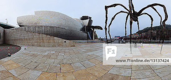 Fischaugenansicht des Guggenheim-Museums Bilbao in der Stadt