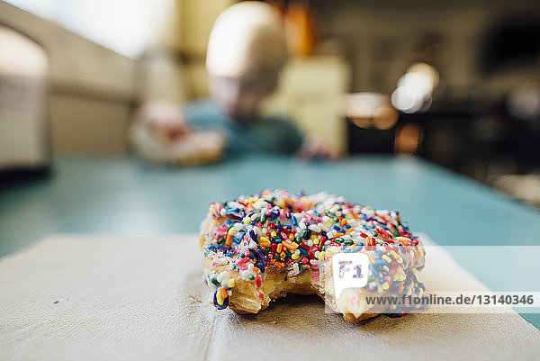 Close-up of donut on table