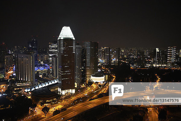 Night view of highway and city  Singapore