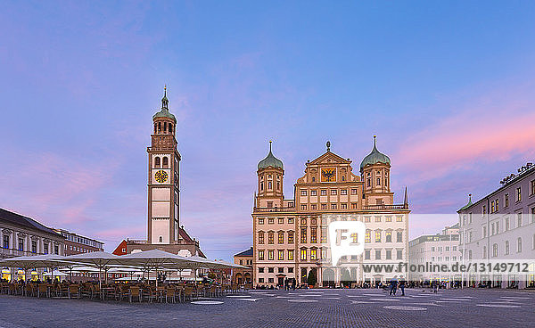 Augsburg City Hall and Perlachturm Tower by day  Bavaria  Germany