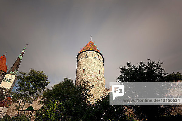 Niedriger Blickwinkel auf die mittelalterliche Stadtmauer