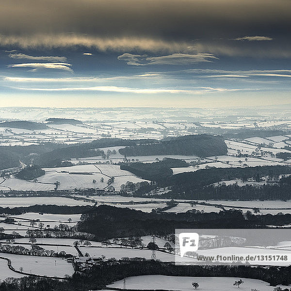 Snow covered landscape  The Wrekin  Shropshire  UK