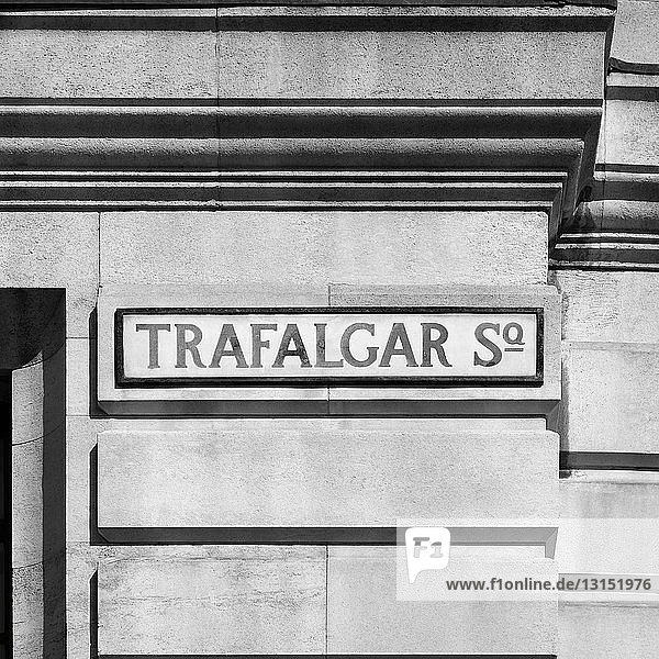 Trafalgar Square sign  London  UK