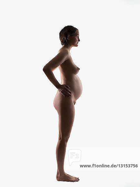 Silhouette of nude pregnant woman